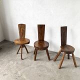 Set of three alpine chairs in solid pine, France, 1950s.