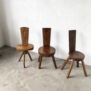 Trio de chaises d'alpage en pin massif, France, années 1950