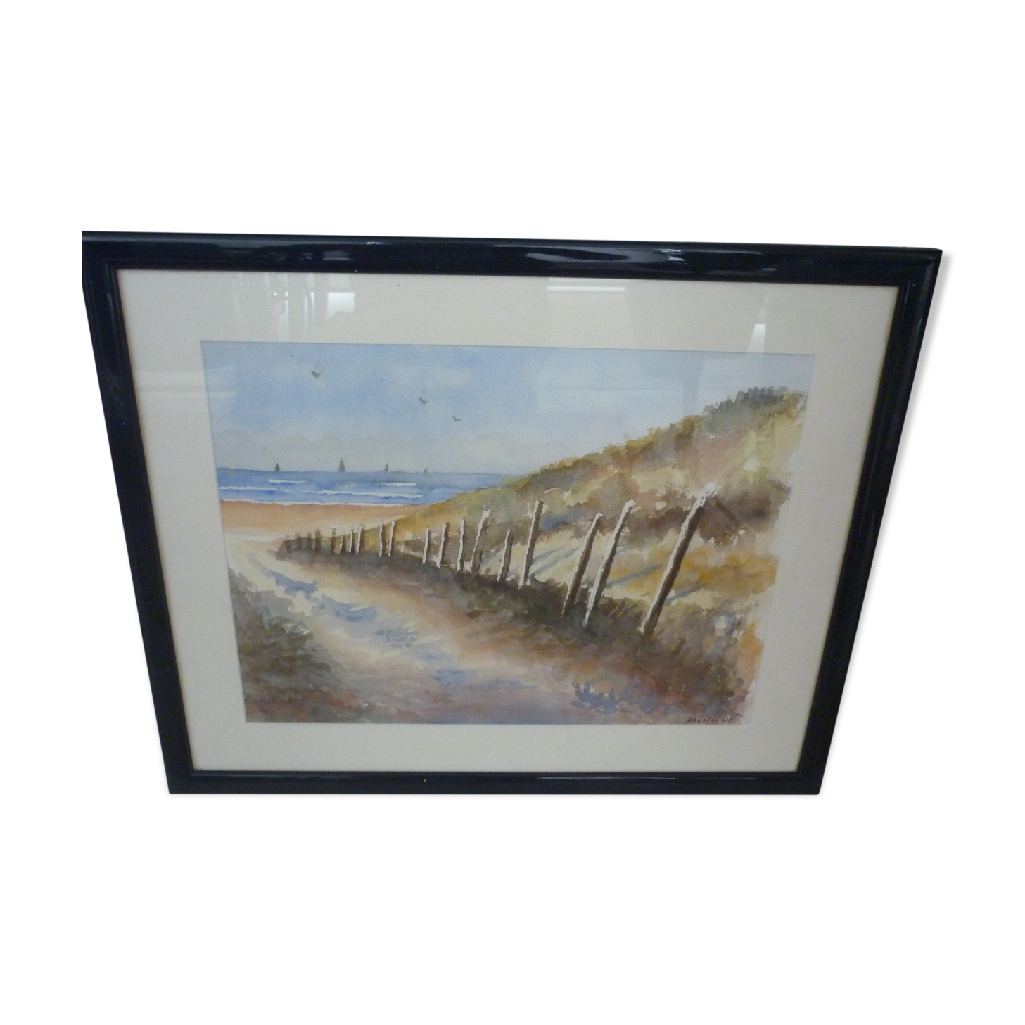 Watercolor painting by the sea boats