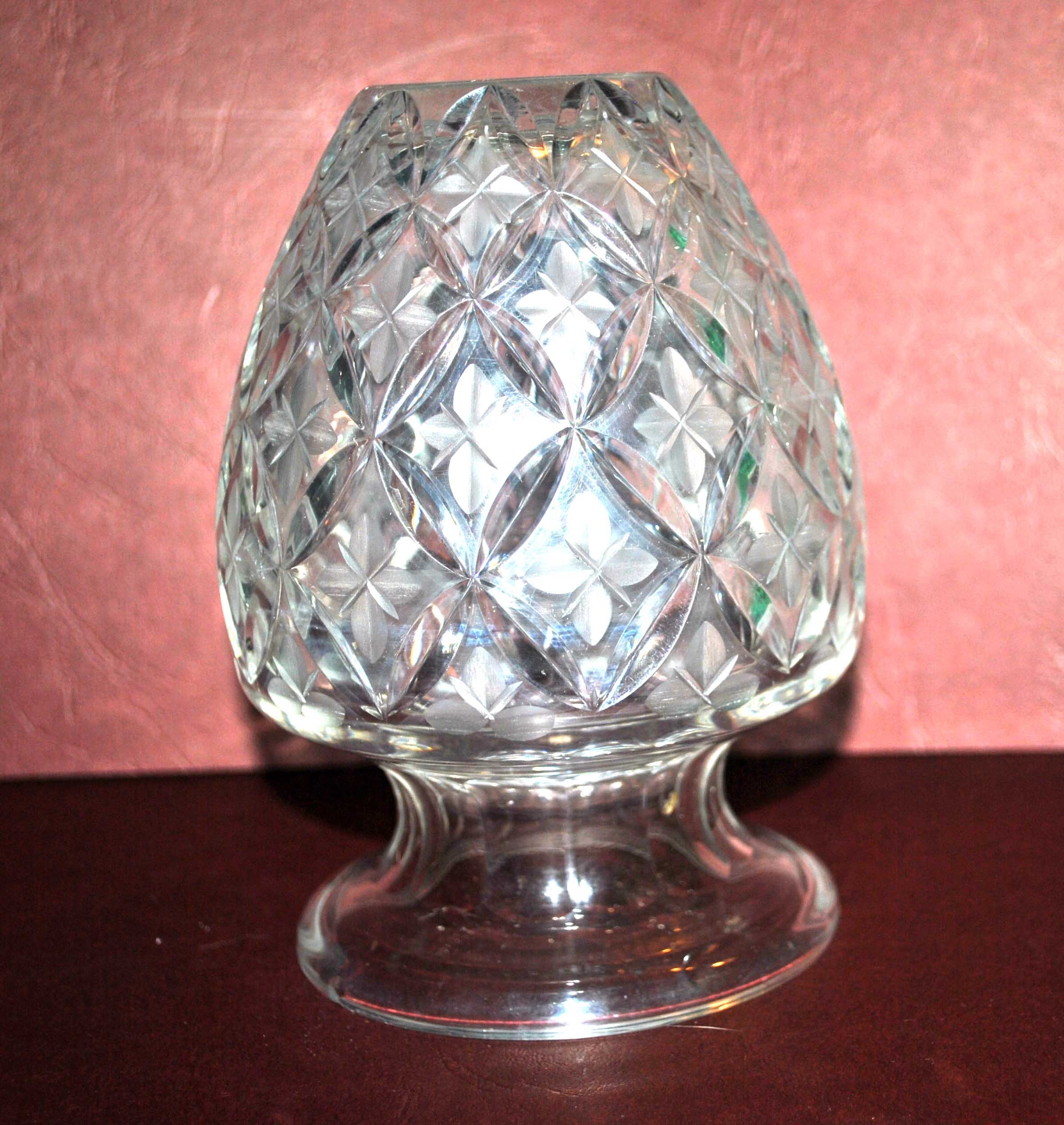 Bohemian crystal baluster vase - richly carved decoration engraved with clover