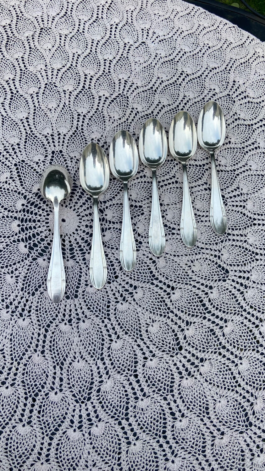 Set of 12 forks and 12 spoons Orbrille silver metal 1950 vintage