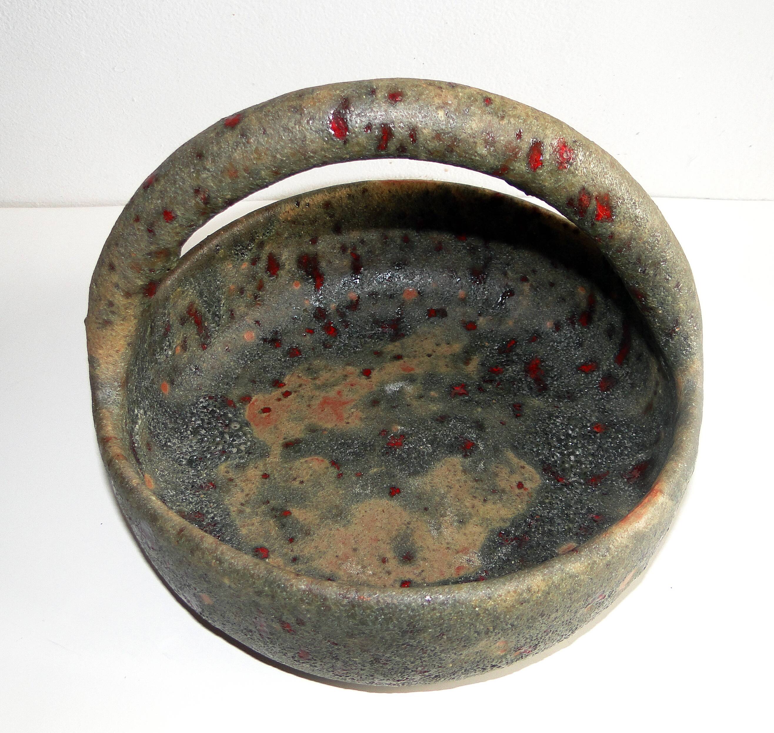 Old terracotta basket signed Campo Piano Orezza Corsican pottery Vintage 1960