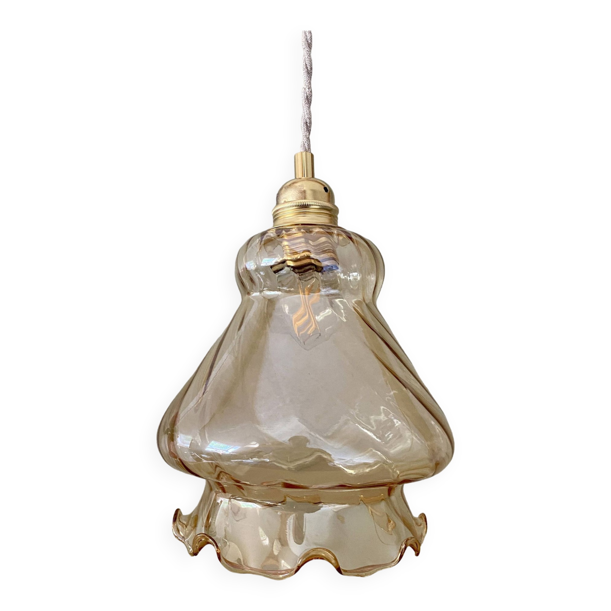 Suspension globe vintage en verre ambré