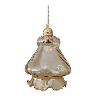 Vintage globe pendant light in amber glass