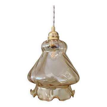 Vintage globe pendant light in amber glass