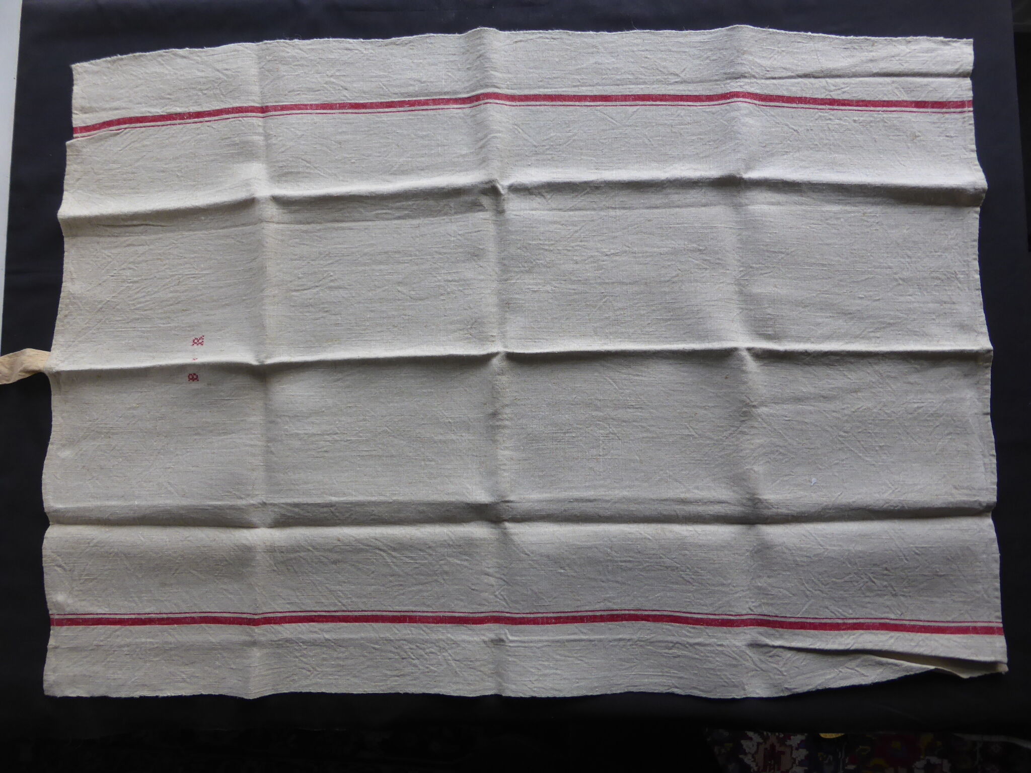 2 old linen towels with red embroidered bedding