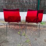 Pair of Foschia Plexiglas red designer chairs