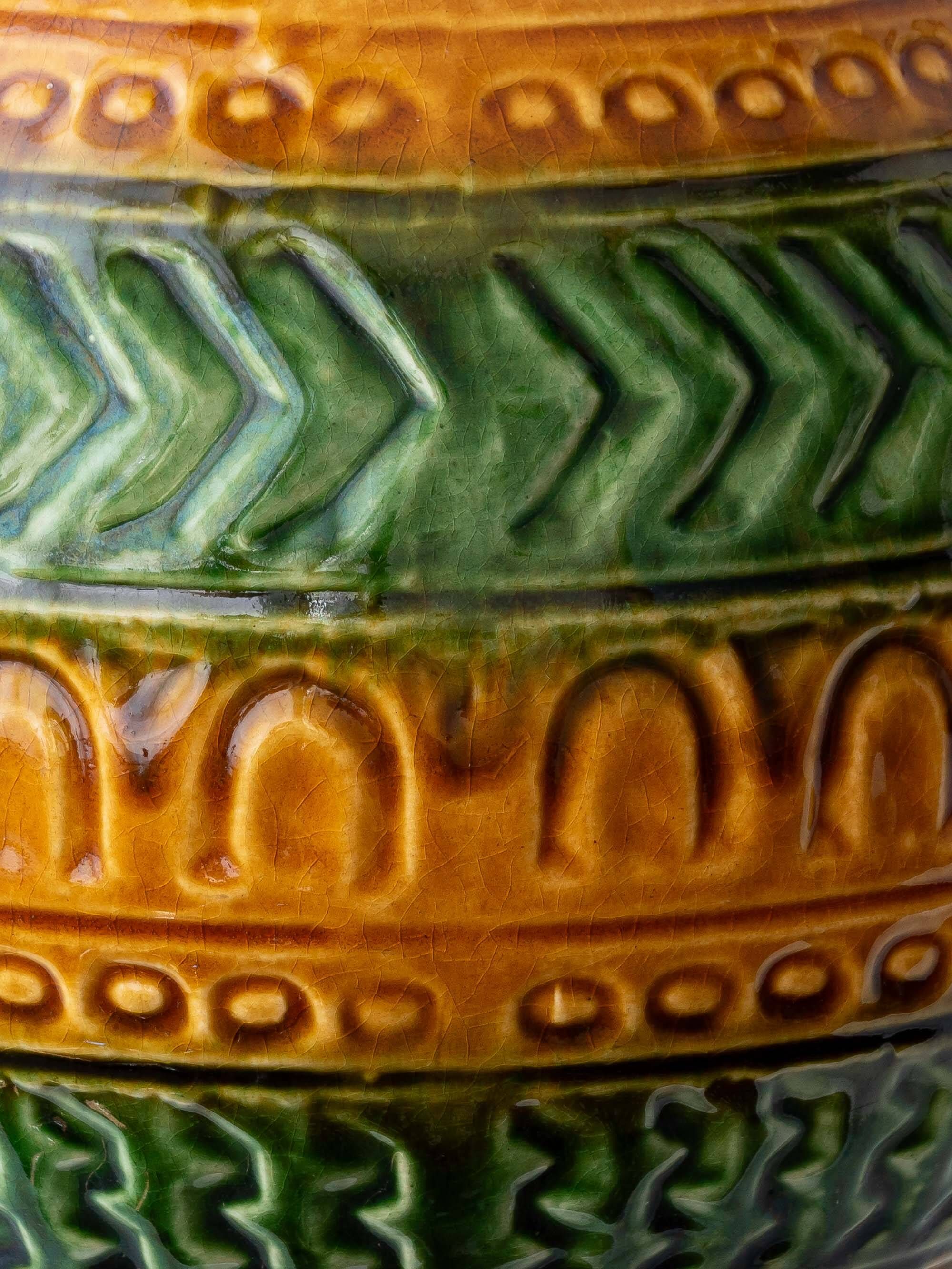 Bitossi Style Table Lamp, Ochre Green Ceramic, Earth Tones, 1960s-1970s