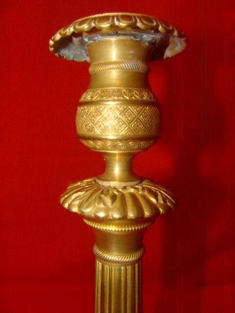 Bronze and brass candlestick, "Restoration" style, electrified as a lamp base.