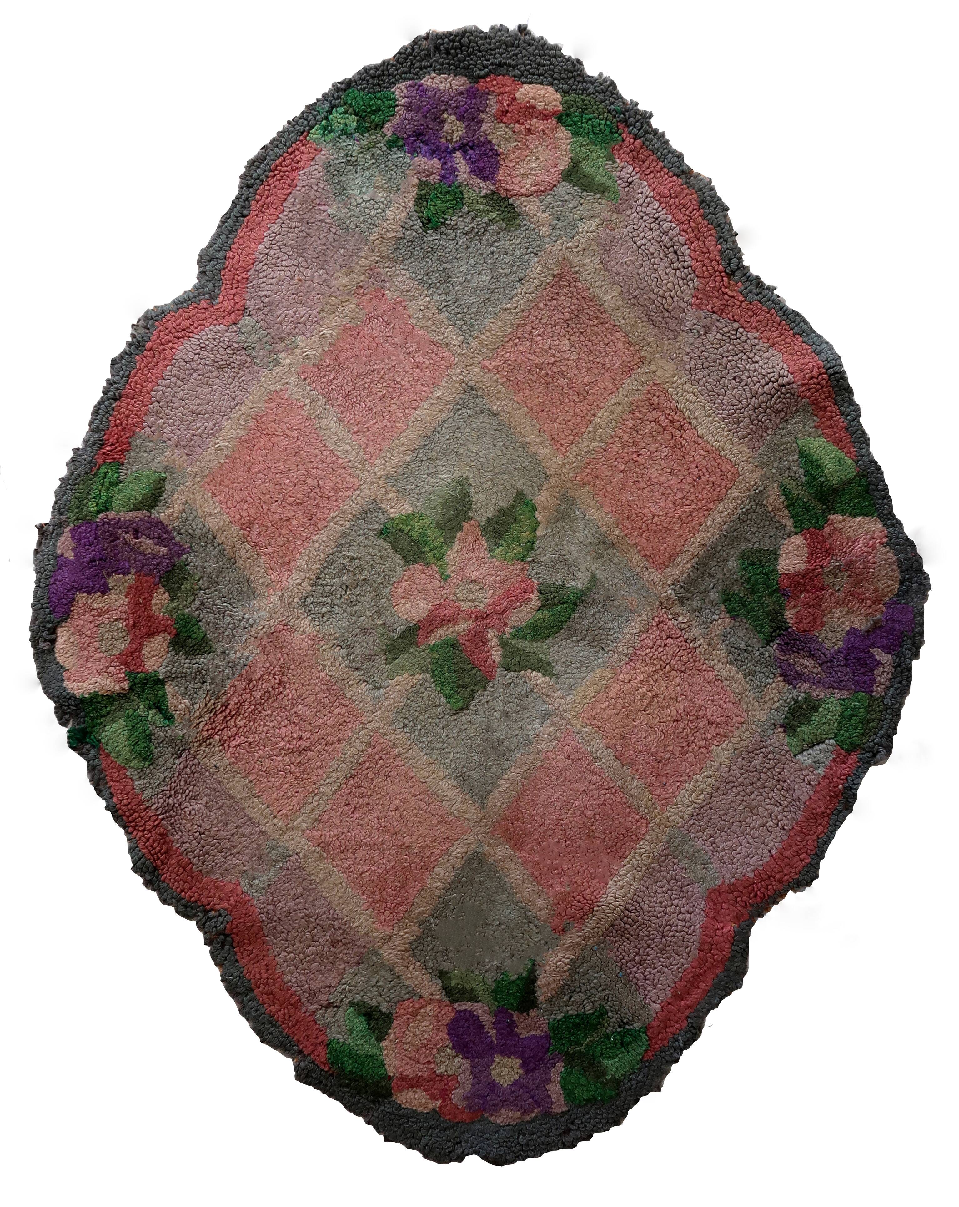 Tapis vintage fait main American Hooked 90cm x 115cm - 1C992