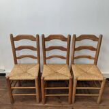Set of 3 straw chairs from the 50s