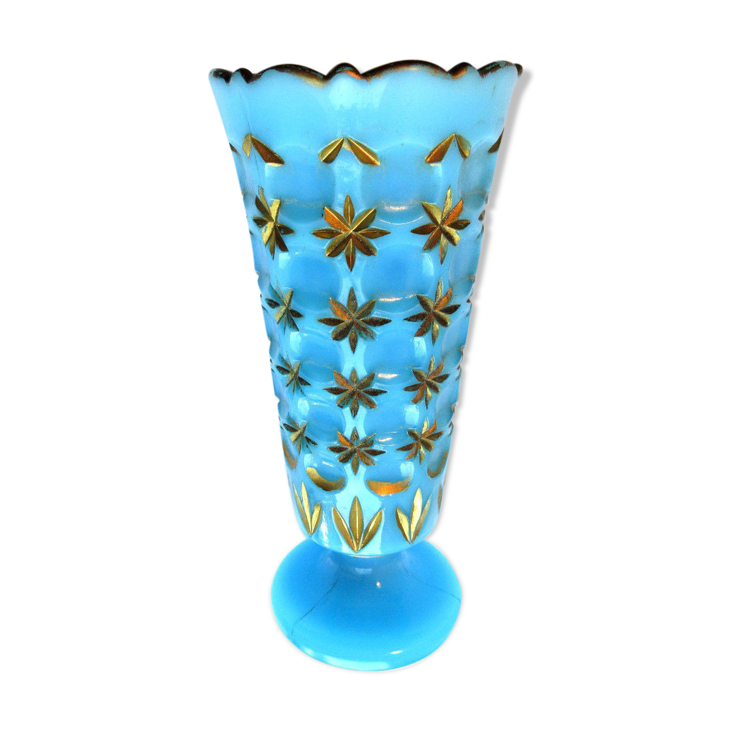 Church vase for offering to the Virgin, starry blue opaline Gold