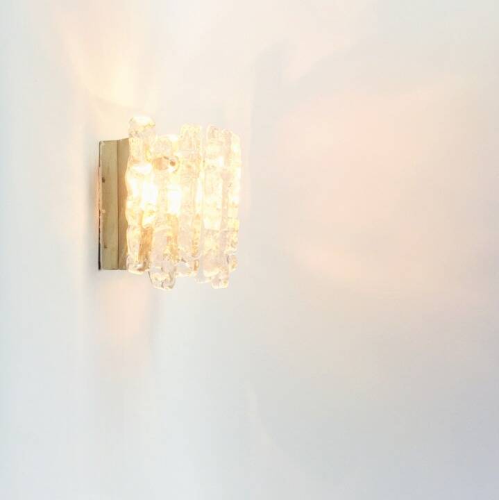 Pair Of Mid Century Ice Glass Wall Lamps From Kalmar Franken, Austria,1960s