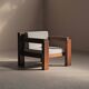 Handcrafted armchair in solid wood and fabric, 1980s-90s.
