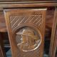 Breton dining room table with 2 extensions and 6 chairs with carved Breton characters