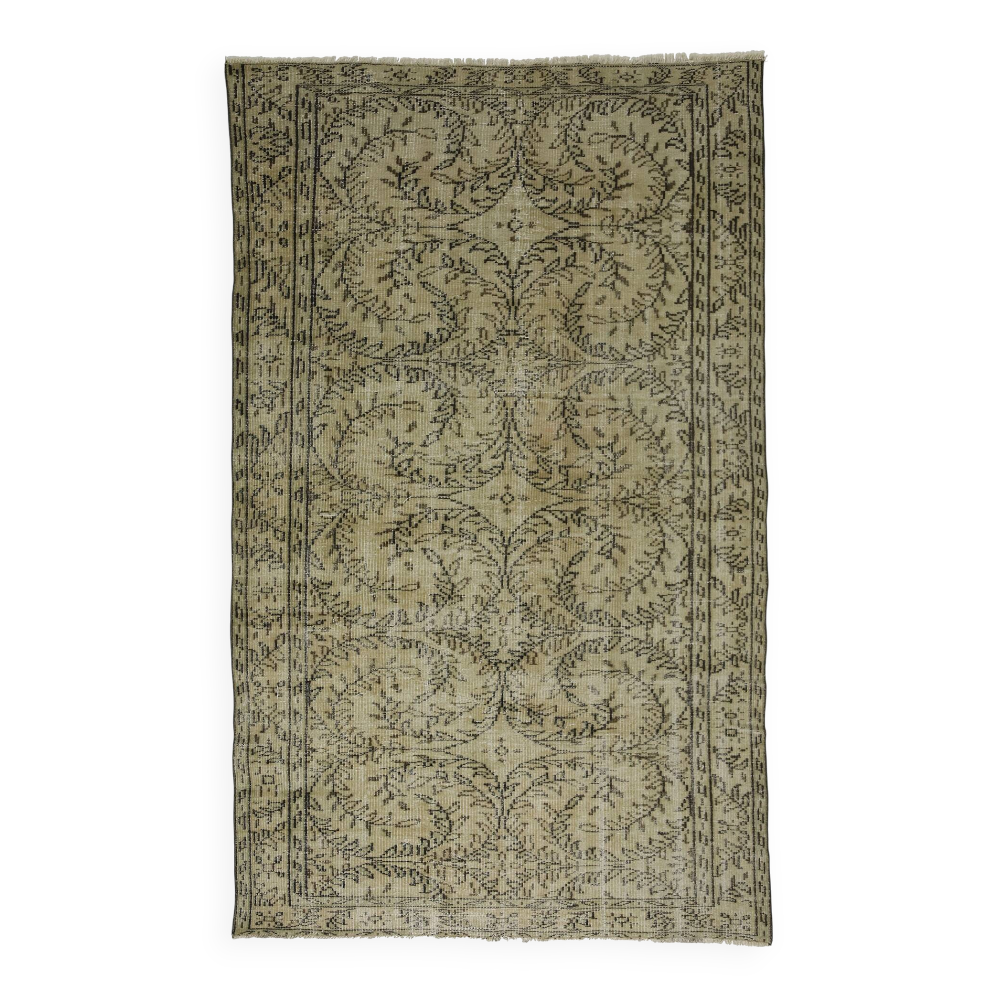 Tapis Vintage Turc – Vert & Beige – Motifs Traditionnels – 250 × 156 cm
