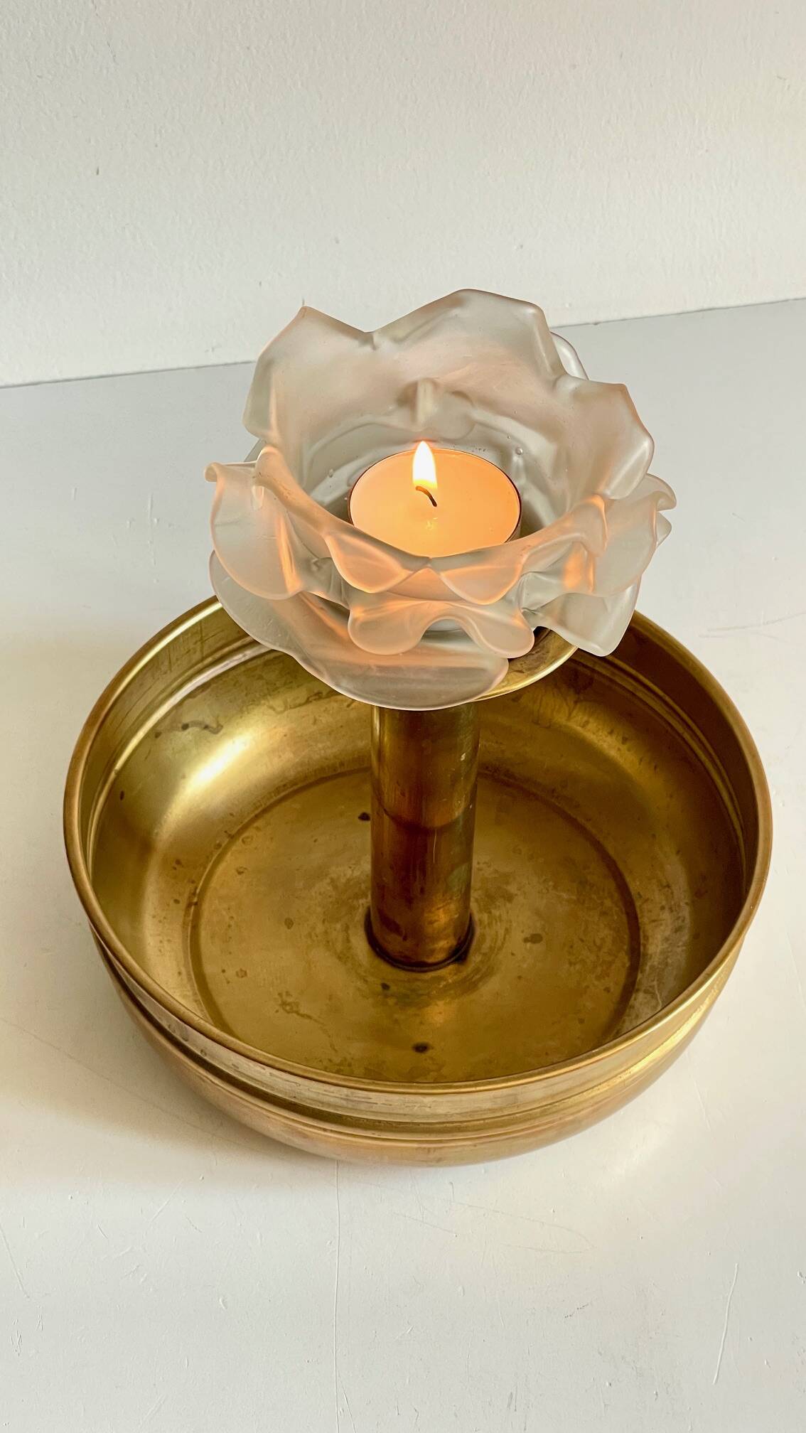 Vintage brass and glass centerpiece candle holder