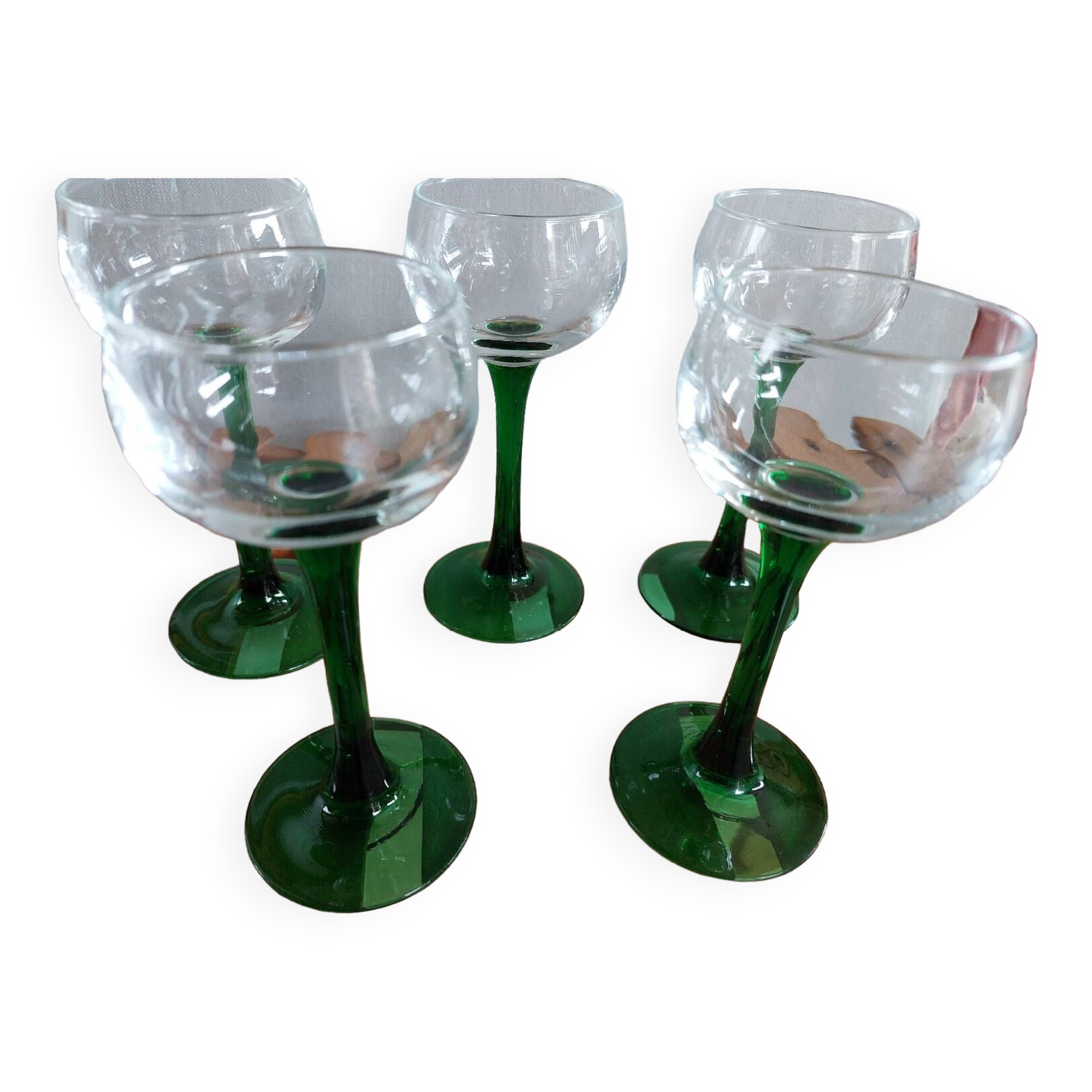 Alsatian white wine glasses with green base
