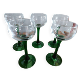 Alsatian white wine glasses with green base