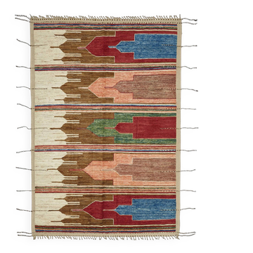 Tapis tribal tissé à la main, pièce unique, 258 cm x 305 cm, en laine multicolore
