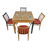 Dining Table and 4 chairs, 1970s, Set of 5