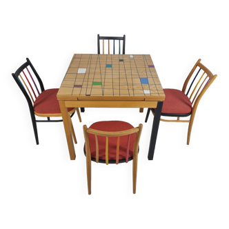 Dining Table and 4 chairs, 1970s, Set of 5