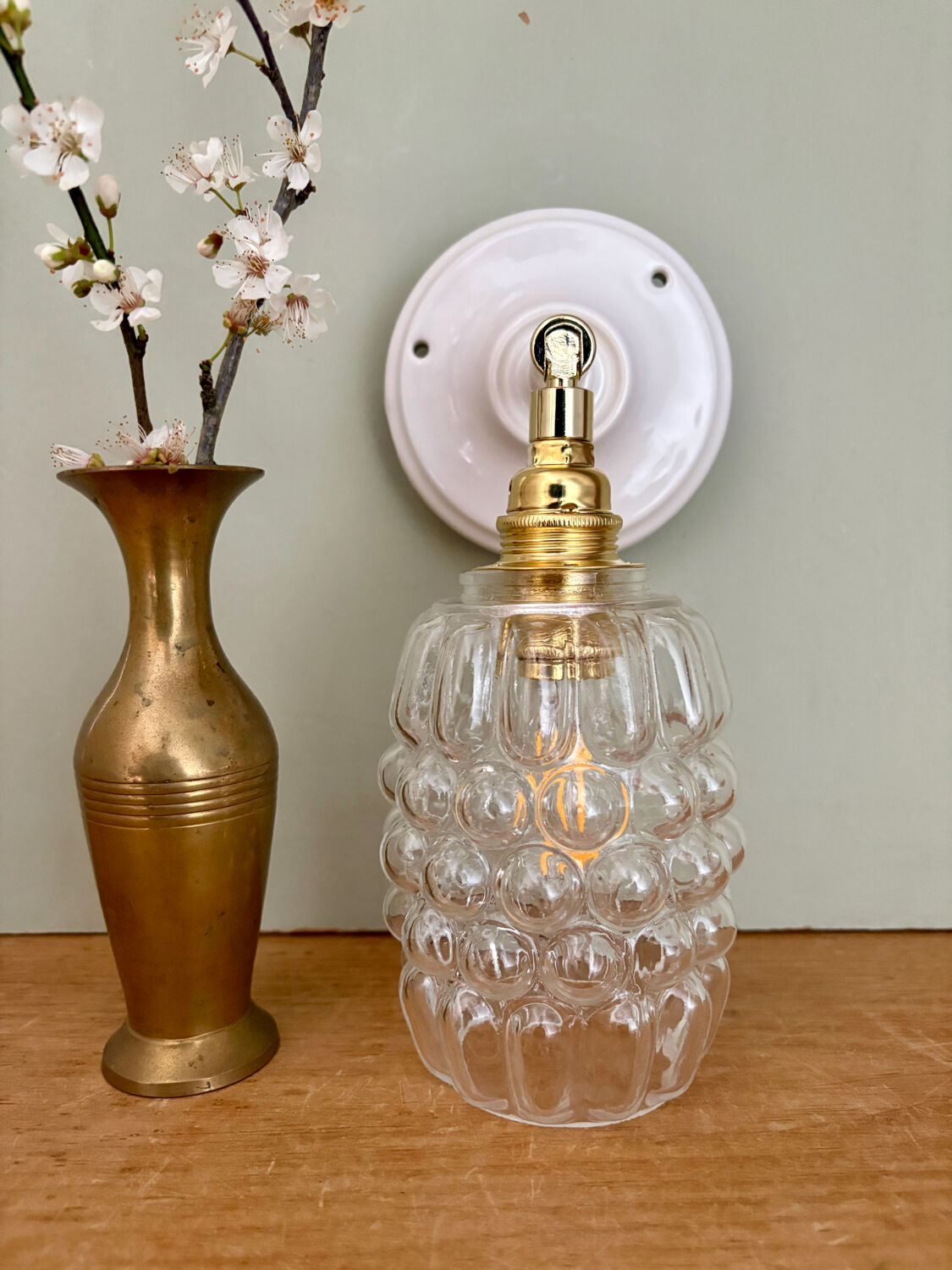 Vintage bubble glass tulip wall light