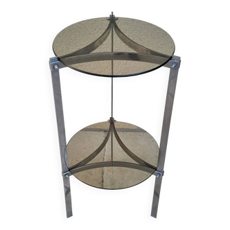 Pedestal table, fifth wheel in chromed steel 1970 vintage smoked glass