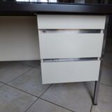 Industrial metal desk from the 70s with three drawers and glass top