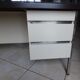 Industrial metal desk from the 70s with three drawers and glass top