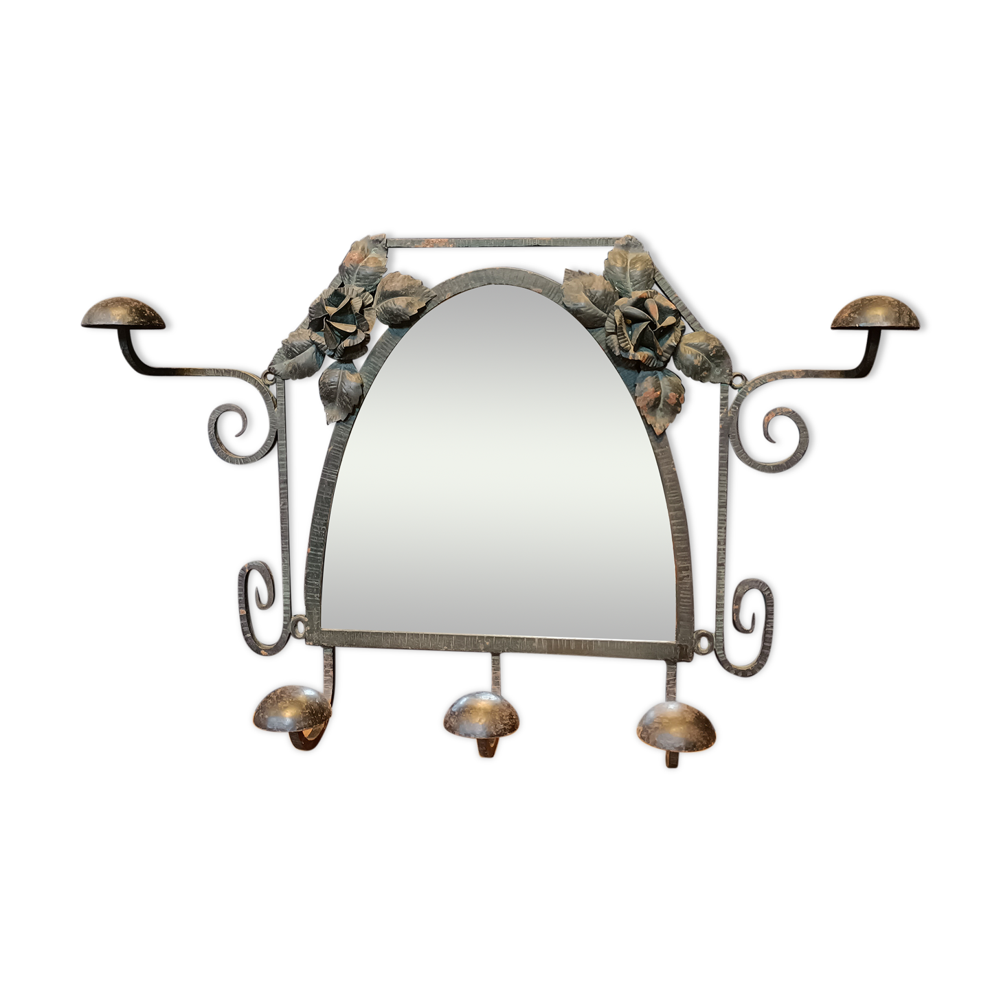 Art deco wrought iron wall coat rack