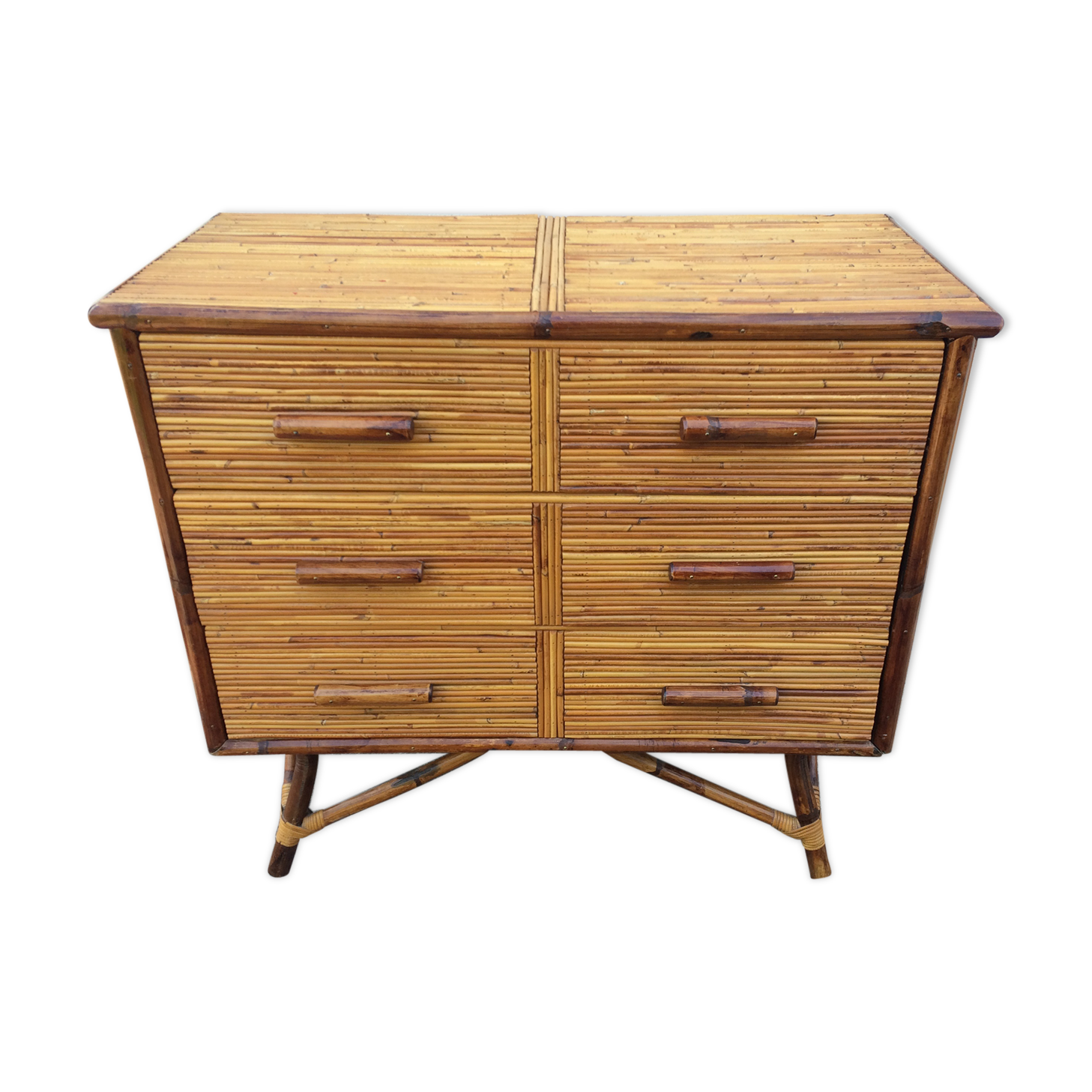 Commode rotin 3 tiroirs vintage