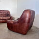 Ensemble canapé et 2 fauteuils vintage en cuir camel patchwork design années 70