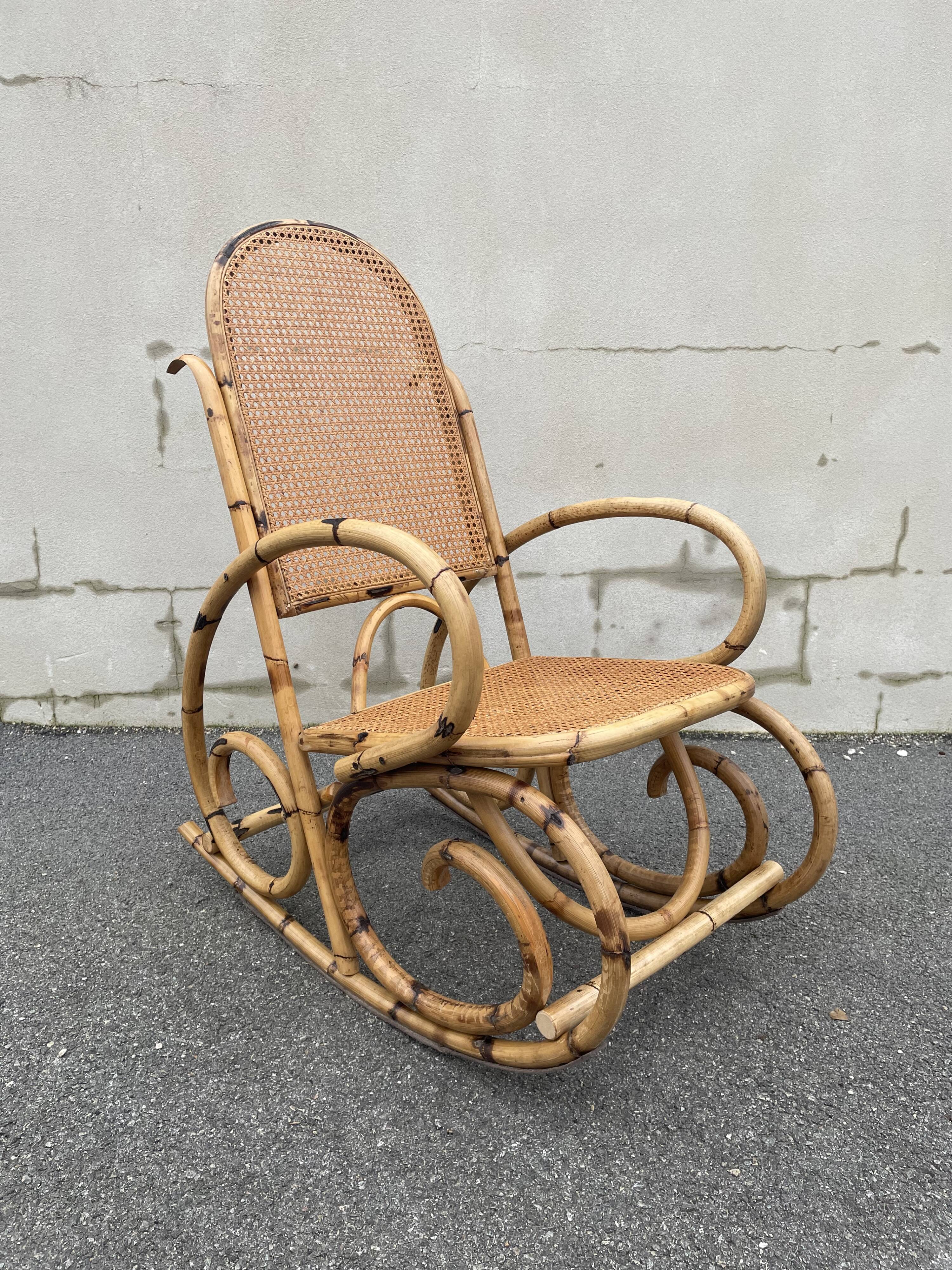 Rattan and cane rocking chair