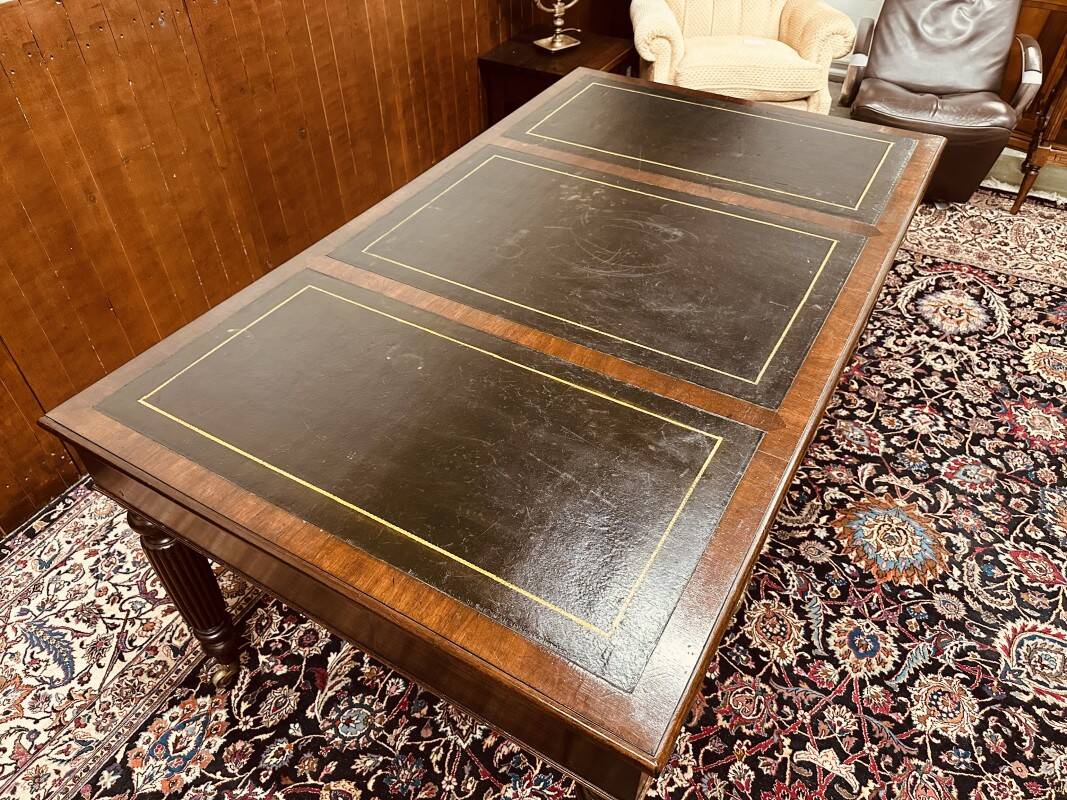 Old English Writing Desk with black leather top
