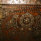 17th century studded leather travel trunk, richly decorated