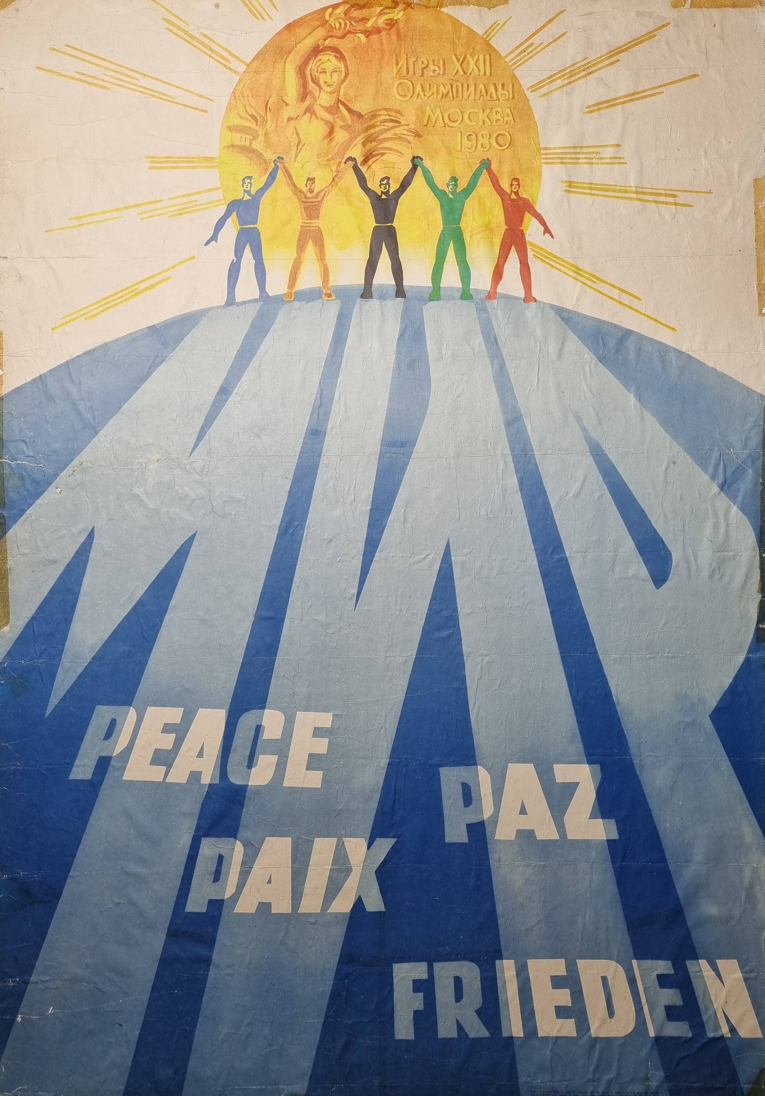 Affiche originale pour les Jeux Olympiques de Moscou 1980, contrecollée, 100 cm x 70 cm