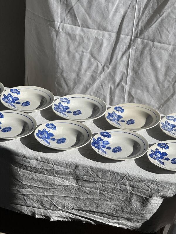 Lot de 14 assiettes creuses anciennes Moulin des Loups Hamage Modèle Edmond