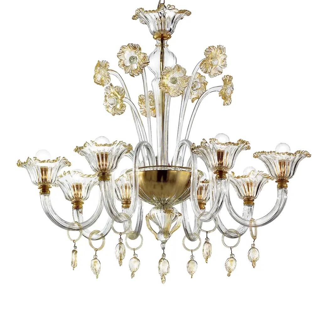 Elegant Romantic Murano Glass Chandelier With Floral Accents