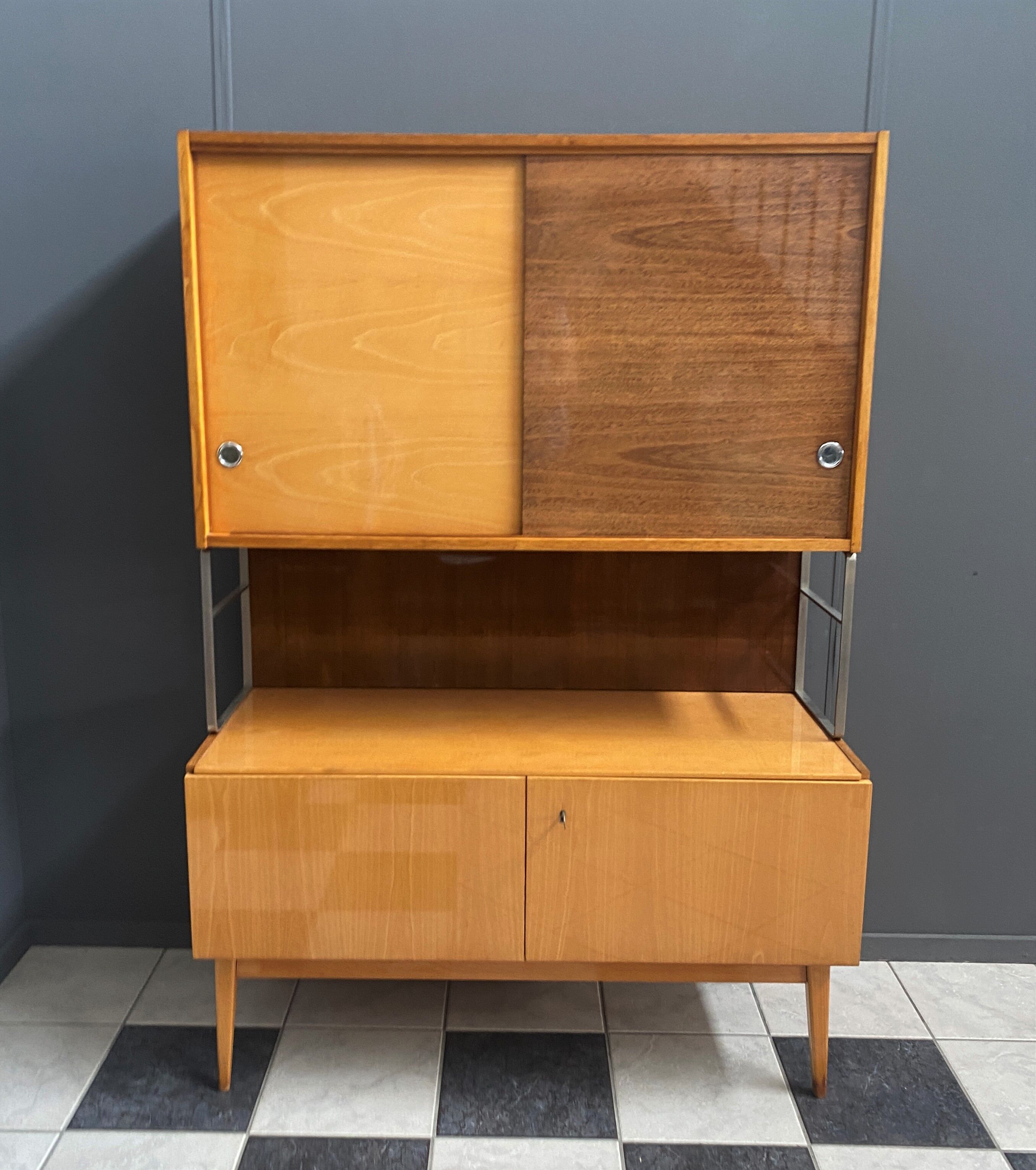 Jitona cabinet with desk two tone wood 1960s