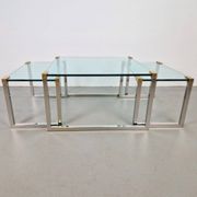 T53 Coffee and Side Tables in Brass and Glass by Peter Ghyczy, 1970s, Set of 3