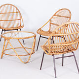 Art Deco Rattan Seating Set Designed by Alna Fuchs, Chairs and Table, Czechia, 1940s