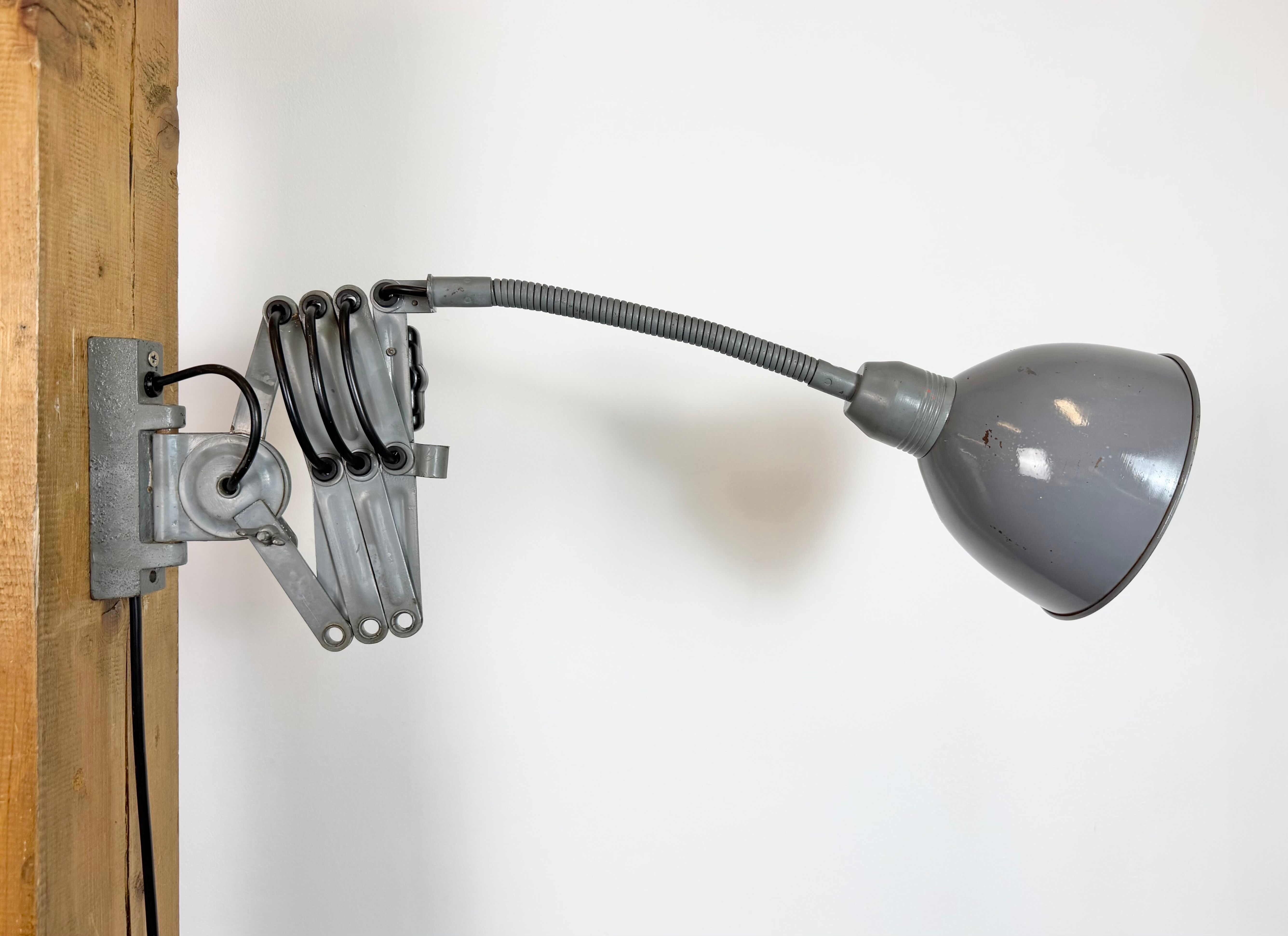 Grey Industrial Gooseneck Scissor Wall Lamp from Elektroinstala, 1960s