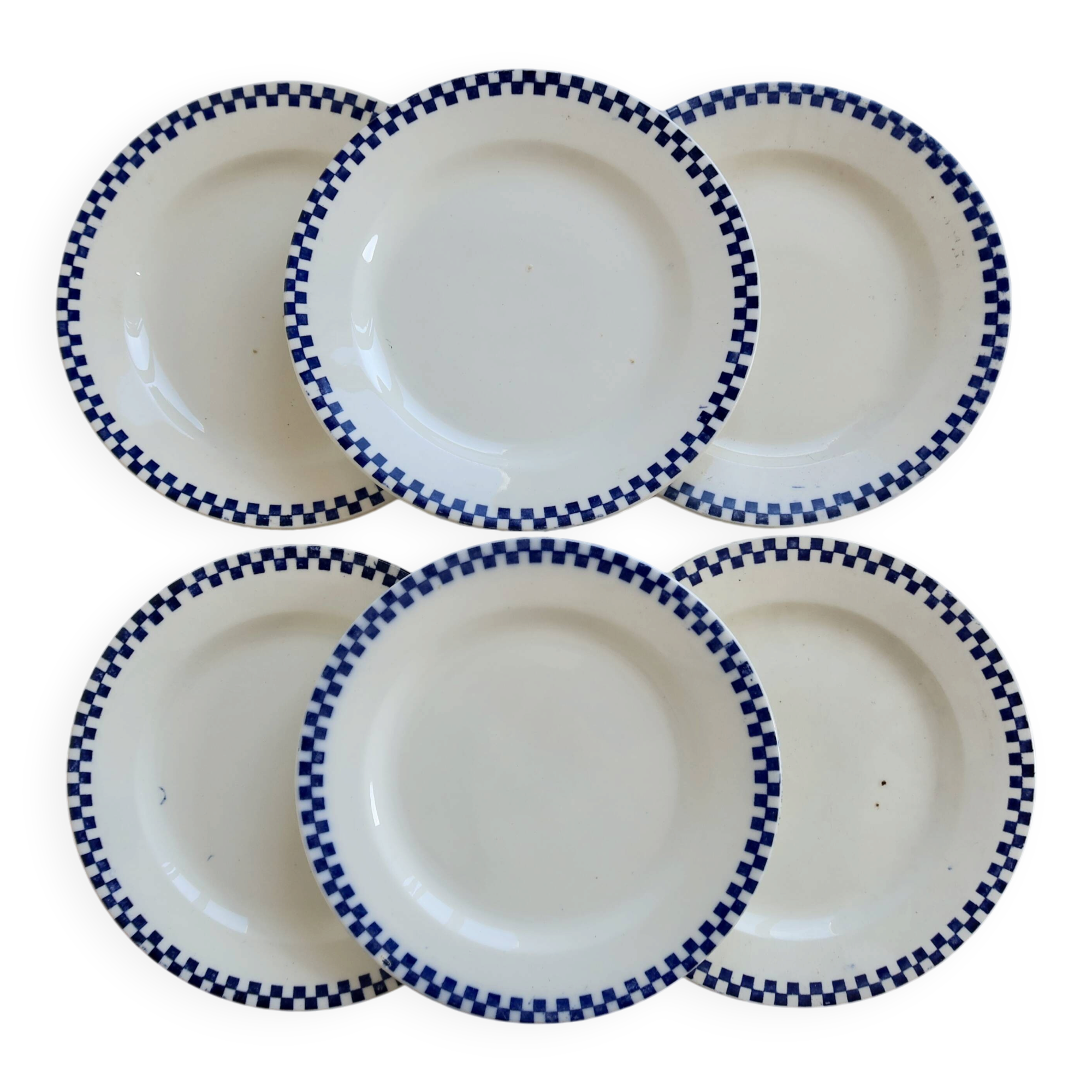 Antique flat plates, ironstone Salins – Checkerboard model