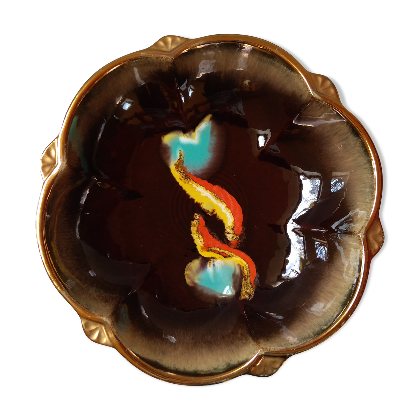 West Germany ceramic dish, fruit cut