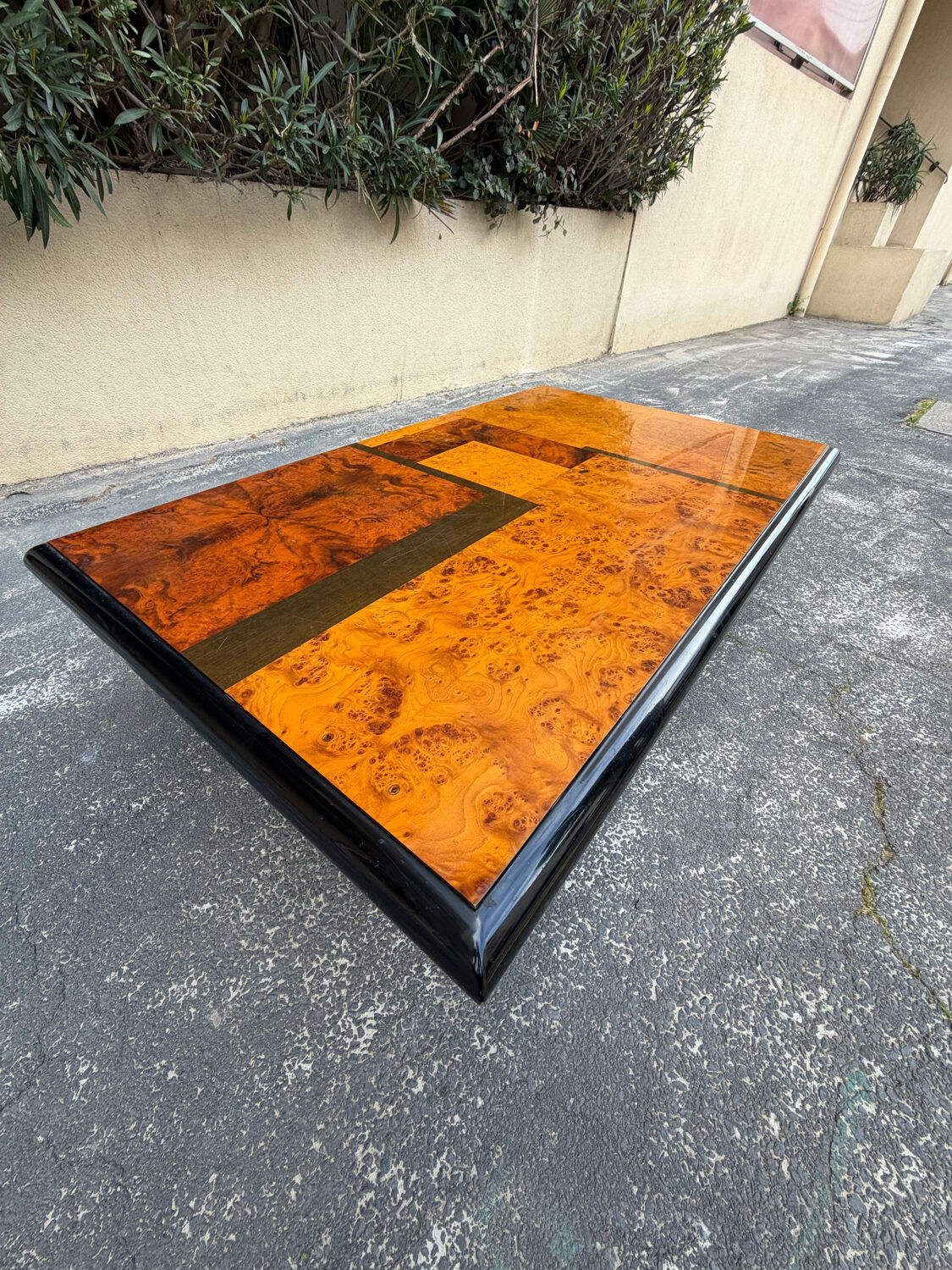70s elm burl coffee table