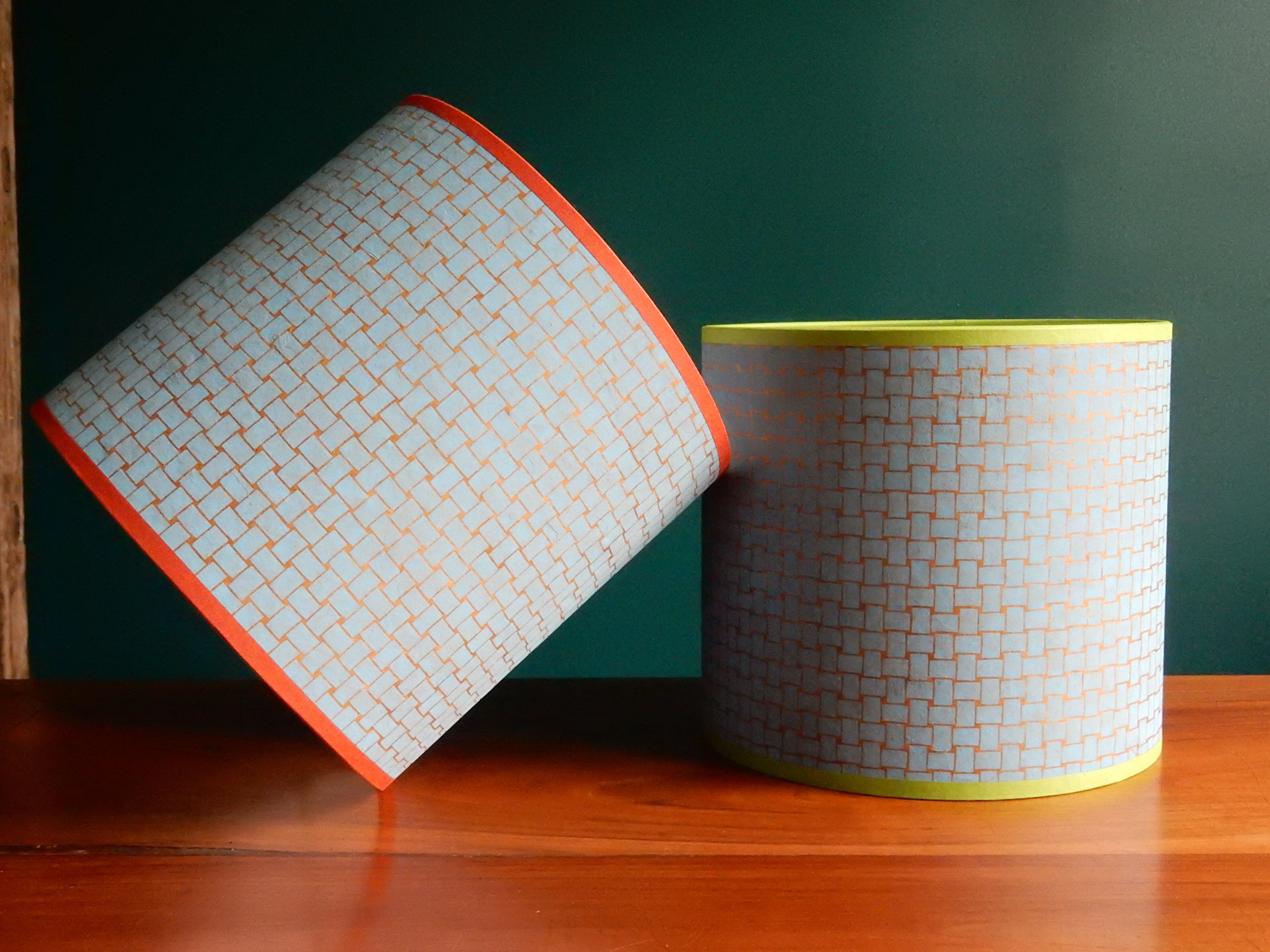 Nepalese blue and orange paper lampshade