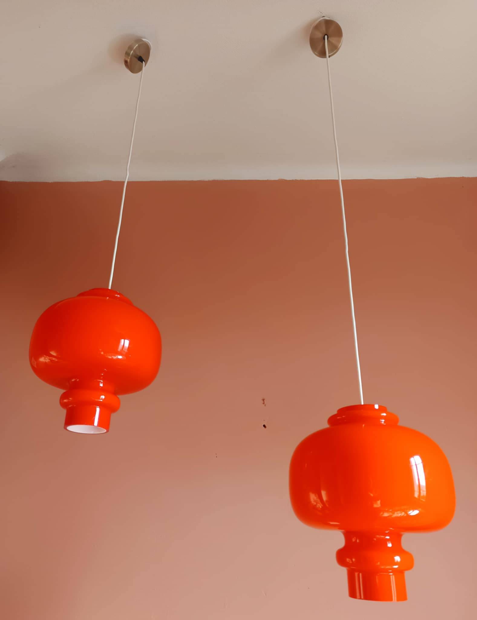 Pair of orange pendant lights by Hans-Agne Jakobsson, 1960