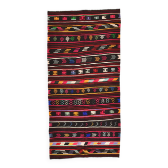 Colorful Multicolor Striped Vintage Kilim Rug, 150x309Cm