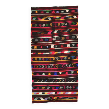 Tapis vintage kilim rayé multicolore
